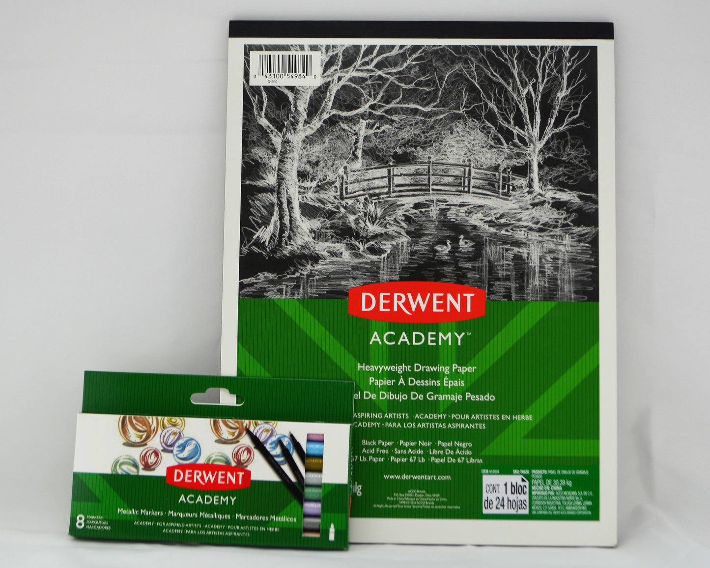 Set Block hoja negra y Marcadores metálicos Derwent